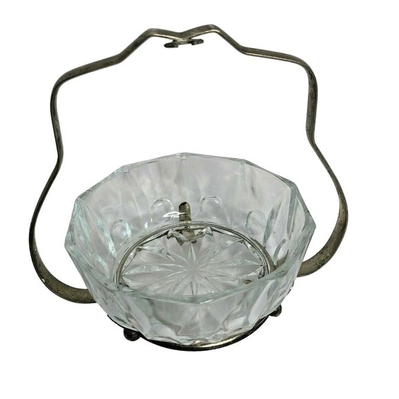 Antique Crystal Glass Sugar Bowl With Ornate Silver Plate Holder - Picture 1 of 6
